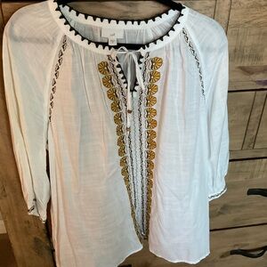 J. Jill White Top with Yellow Floral and Black Details